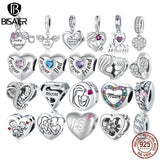 925 Sterling Silver Family Heart Charms Beads for DIY Bracelets Necklace