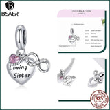 925 Sterling Silver Family Heart Charms Beads for DIY Bracelets Necklace