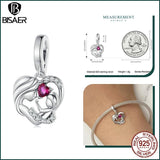 925 Sterling Silver Family Heart Charms Beads for DIY Bracelets Necklace
