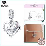 925 Sterling Silver Family Heart Charms Beads for DIY Bracelets Necklace