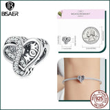 925 Sterling Silver Family Heart Charms Beads for DIY Bracelets Necklace