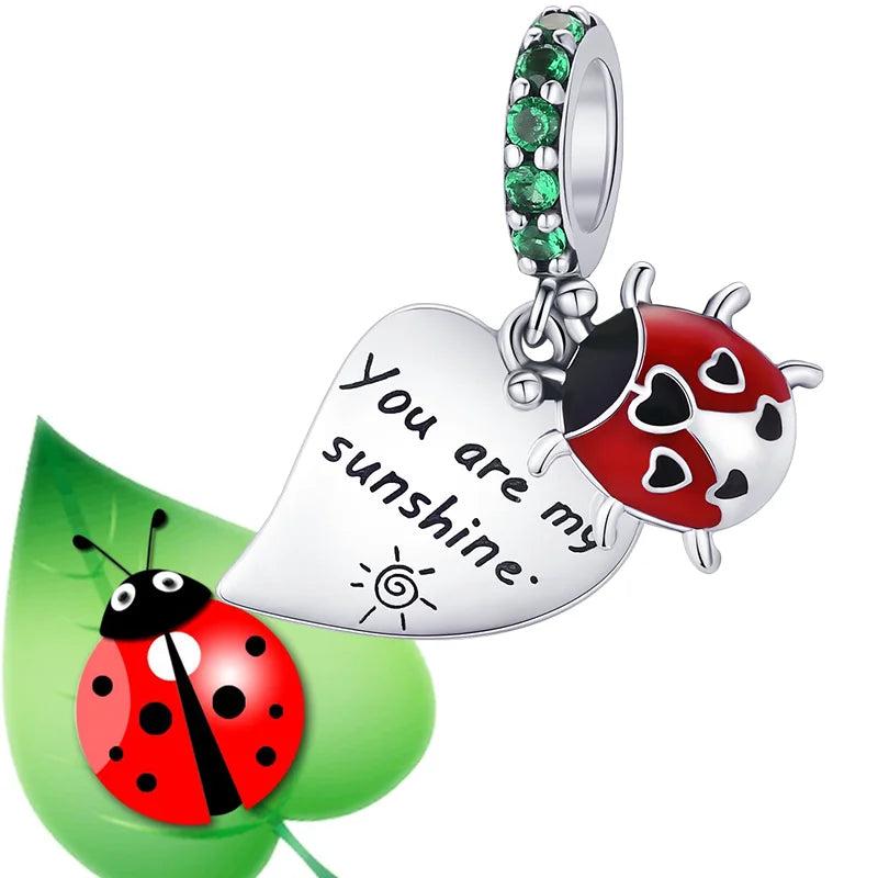 925 Silver Red Heart Fish Ladybug Charms Pendants DIY Jewelry Making