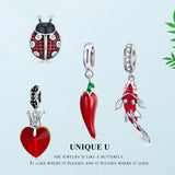 925 Silver Red Heart Fish Ladybug Charms Pendants DIY Jewelry Making