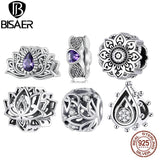 925 Silver Vintage Flower Charms Lotus Daisy Rose Beads Purity Pendant