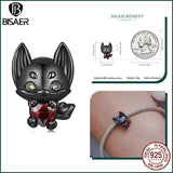 925 Silver Dark Devil Charm Bead Heart Pendant Fit DIY Bracelet