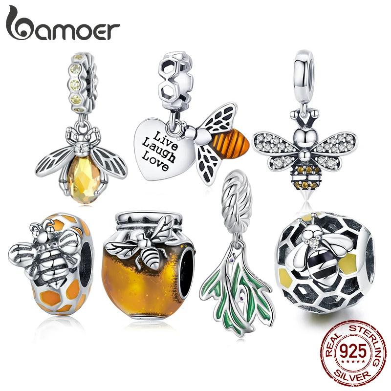 925 Sterling Silver Bee Charm Beads Bumblebee Pendant for Bracelet Bangle