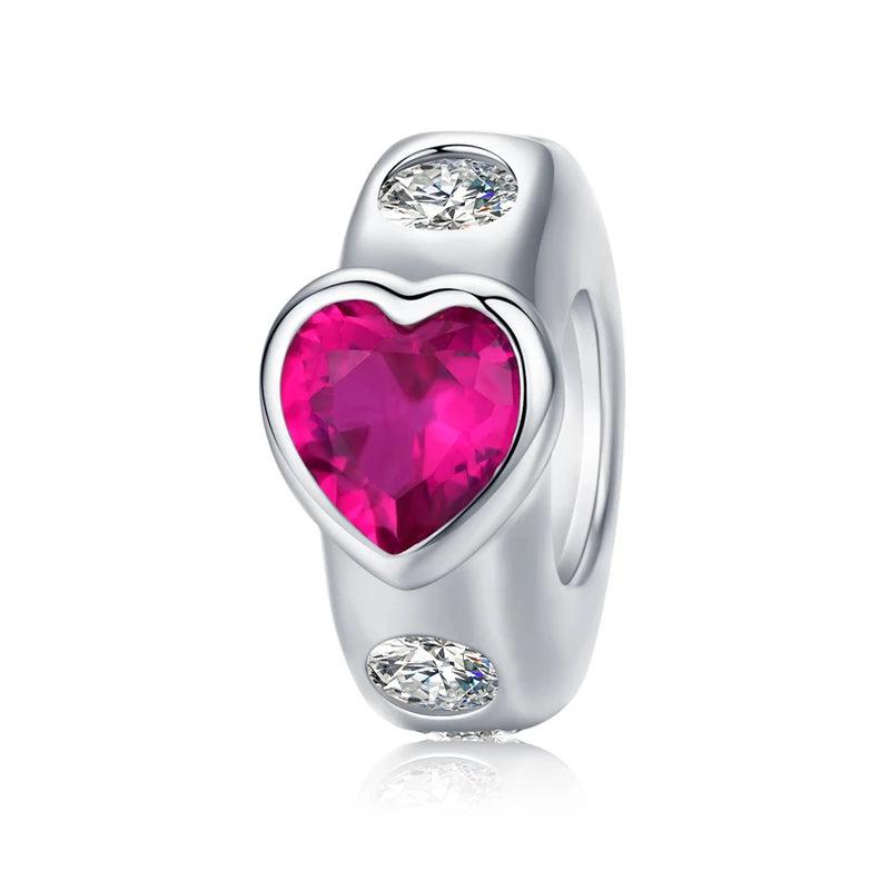 925 Silver Heart Charm Bead Colorful Zircon Pendant Family Mother's Bracelet