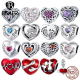 925 Silver Heart Charm Bead Colorful Zircon Pendant Family Mother's Bracelet