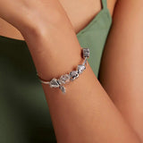 925 Silver Heart Charm Bead Colorful Zircon Pendant Family Mother's Bracelet