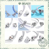 925 Silver Heart Charm Bead Colorful Zircon Pendant Family Mother's Bracelet