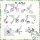 925 Silver Heart Charm Bead Colorful Zircon Pendant Family Mother's Bracelet