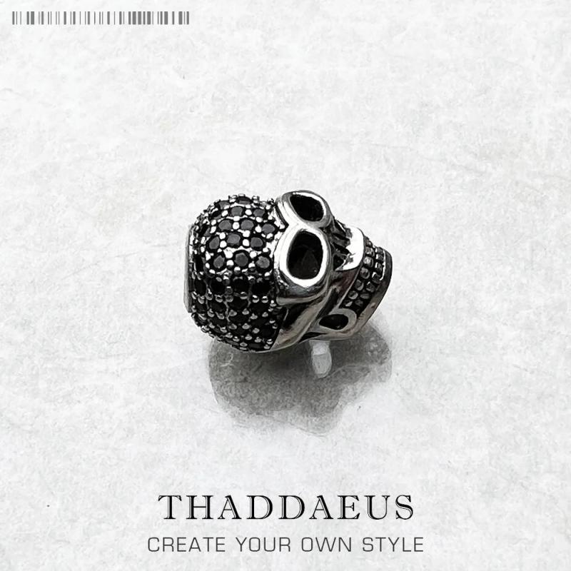 Large Skull Pave Bead 925 Sterling Silver DIY Accessories High Big Hole Gift