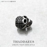 Large Skull Pave Bead 925 Sterling Silver DIY Accessories High Big Hole Gift