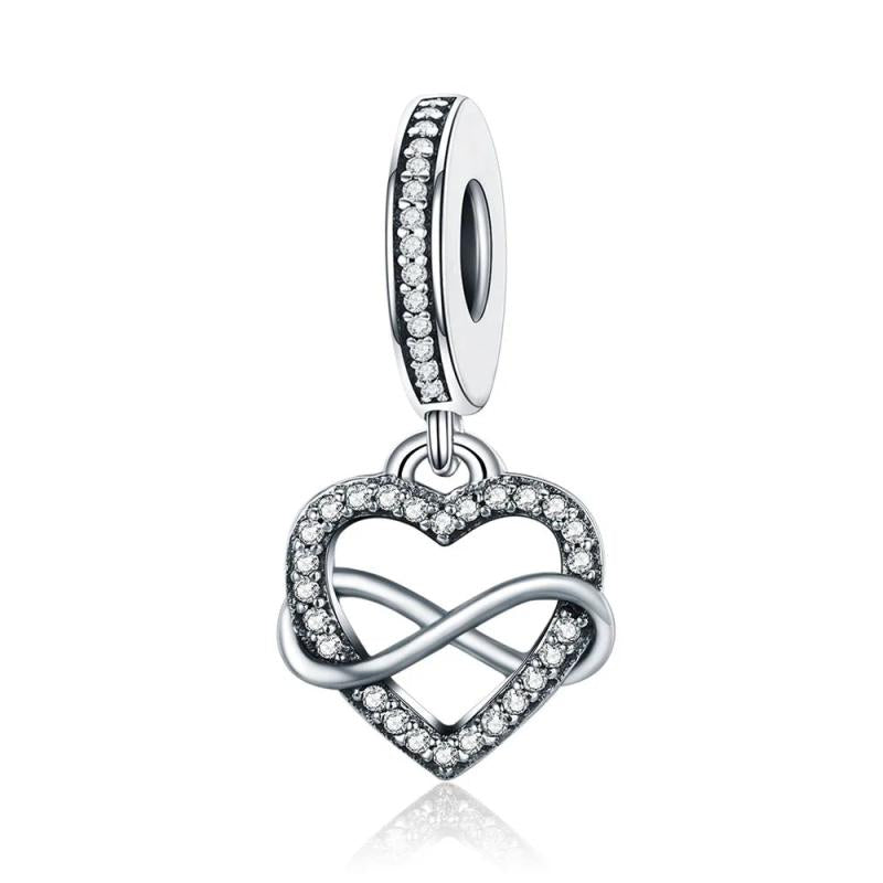 925 Silver Heart Charm Bead Clover Pendant Women Jewelry
