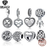 925 Silver Heart Charm Bead Clover Pendant Women Jewelry