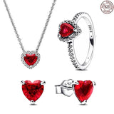925 Silver Red Crystal Heart Jewelry Set for Her