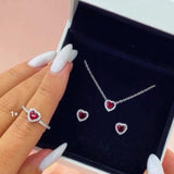 925 Silver Red Crystal Heart Jewelry Set for Her