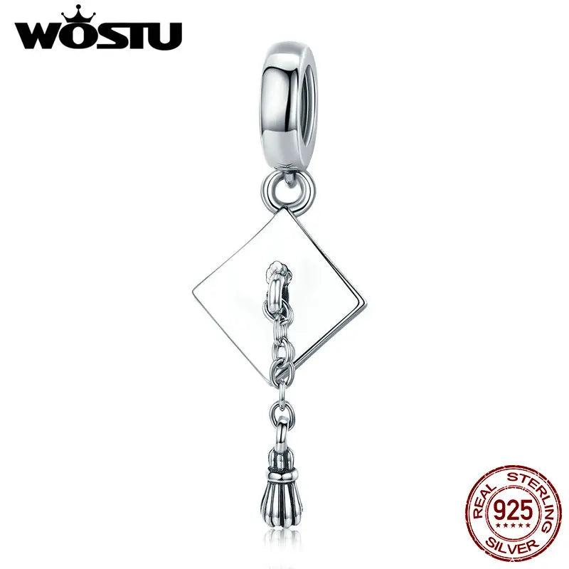 925 Silver Graduation Tassel Cap Pendant Charm for Bracelet