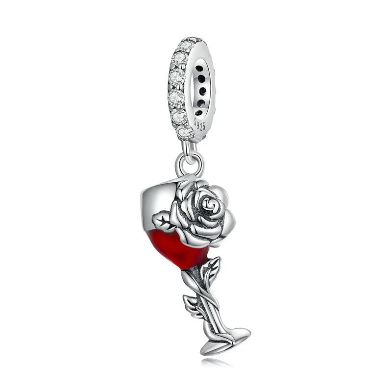 925 Sterling Silver Red Charm Beads Heart Pendant For Bracelet Necklace