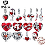925 Sterling Silver Red Charm Beads Heart Pendant For Bracelet Necklace
