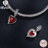 925 Sterling Silver Red Charm Beads Heart Pendant For Bracelet Necklace