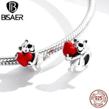 925 Sterling Silver Red Charm Beads Heart Pendant For Bracelet Necklace