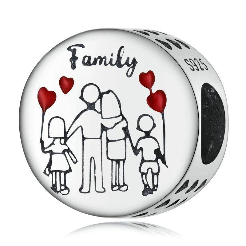 925 Silver Family Charm Bead Pendant, Mother's Gift