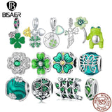 925 Silver Four Leaf Clover Green CZ Pendant Safety Chain for DIY Bracelet