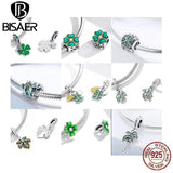925 Silver Four Leaf Clover Green CZ Pendant Safety Chain for DIY Bracelet