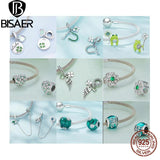 925 Silver Four Leaf Clover Green CZ Pendant Safety Chain for DIY Bracelet