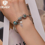 925 Silver Four Leaf Clover Green CZ Pendant Safety Chain for DIY Bracelet
