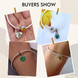 925 Silver Four Leaf Clover Green CZ Pendant Safety Chain for DIY Bracelet