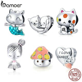 925 Silver Kitty Mermaid Charm Enamel Bead Pendant for Bracelet DIY