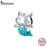 925 Silver Kitty Mermaid Charm Enamel Bead Pendant for Bracelet DIY