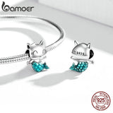 925 Silver Kitty Mermaid Charm Enamel Bead Pendant for Bracelet DIY