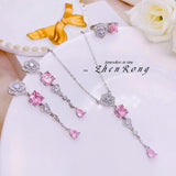925 Silver Zircon Jewelry Set - Wedding Ring/Earring/Necklace
