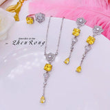 925 Silver Zircon Jewelry Set - Wedding Ring/Earring/Necklace