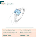925 Silver Sky Topaz Emerald Cut Ring for Women