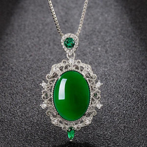 Jade Egg Pendant Necklace Hollow Flower Necklace Ring Silver 925 Jewelry Set