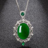 Jade Egg Pendant Necklace Hollow Flower Necklace Ring Silver 925 Jewelry Set