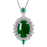 Jade Egg Pendant Necklace Hollow Flower Necklace Ring Silver 925 Jewelry Set