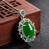 Jade Egg Pendant Necklace Hollow Flower Necklace Ring Silver 925 Jewelry Set