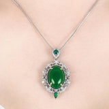 Jade Egg Pendant Necklace Hollow Flower Necklace Ring Silver 925 Jewelry Set