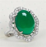 Jade Egg Pendant Necklace Hollow Flower Necklace Ring Silver 925 Jewelry Set