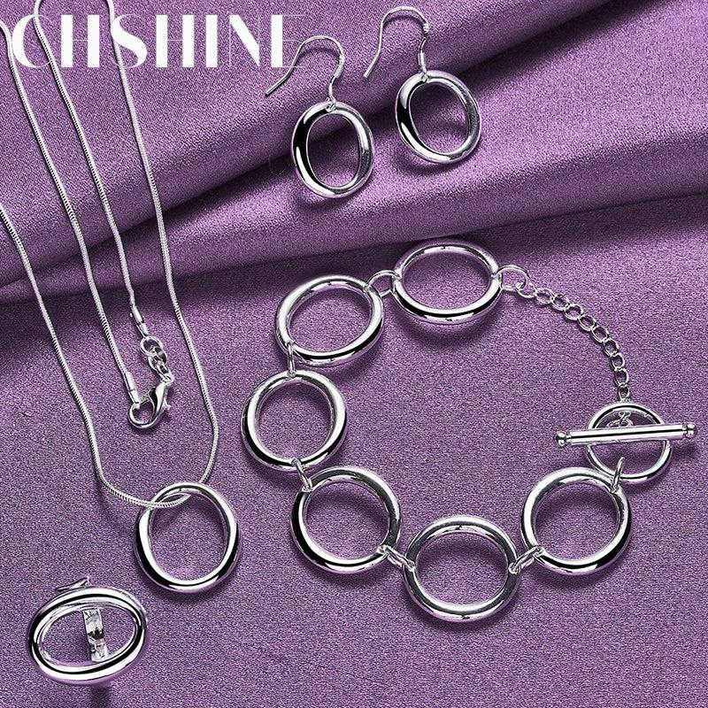 925 Silver Round Charm Pendant Set for Women
