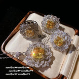 925 Silver Jewelry Sets Princess Cut Gemstone Yellow Zircon