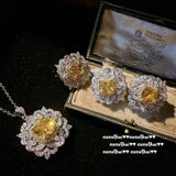 925 Silver Jewelry Sets Princess Cut Gemstone Yellow Zircon