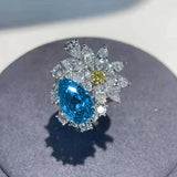 Zircon Flower Earrings & Rings Set 925 Silver Wedding Bridal Jewelry