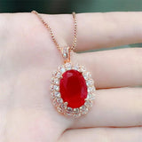 Crystal Red Egg Stone Pendant Necklace with Silver 925 Sterling Chain