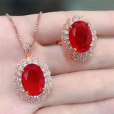 Crystal Red Egg Stone Pendant Necklace with Silver 925 Sterling Chain